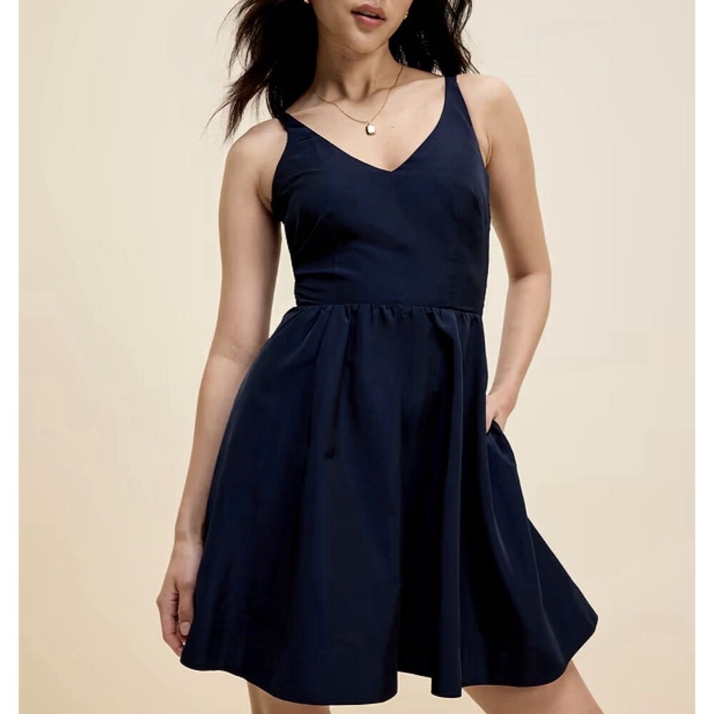 Old Navy Occasion Mini Dress Navy Fit Flare Taffeta Preppy Retro Medium P NWT